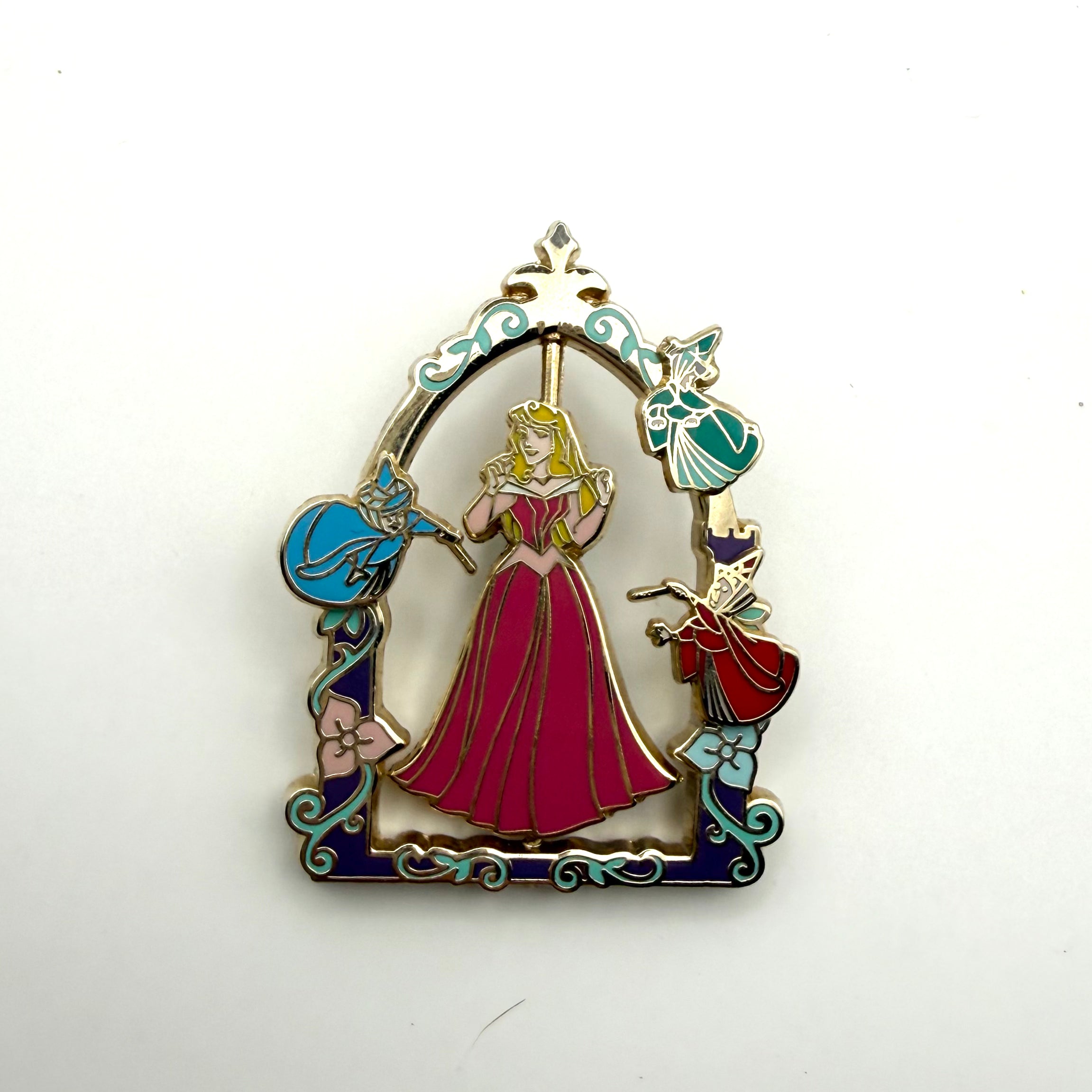 Disney Princess Aurora Pink or Blue Dress Spinner 3D Sleeping Beauty Fairies Pin